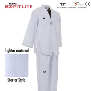 Childrens Ez-Fit Lite Fighter Uniform White Collar Tusah Taekwondo Range
